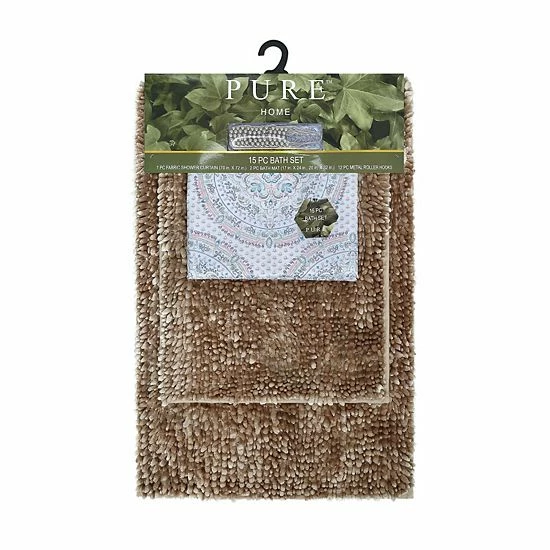Popular Bath Tabitha 15-piece Chenille Bath Rug & Shower Curtain Set - Image 3