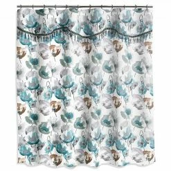 Popular Bath Poppy Fields Shower Curtain With Attached Valance Aqua
